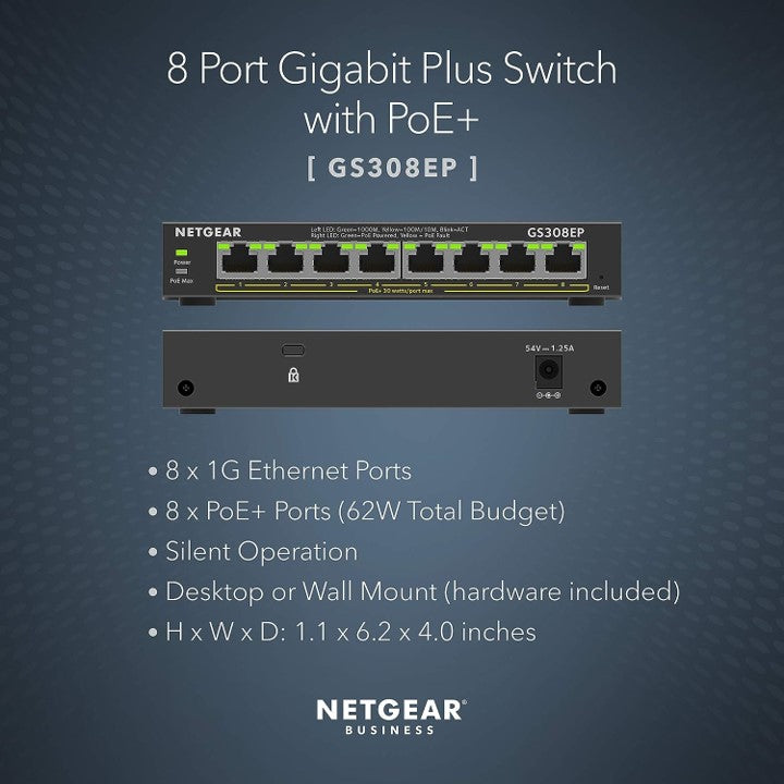 NETGEAR 8 Port PoE Gigabit Ethernet Plus Switch