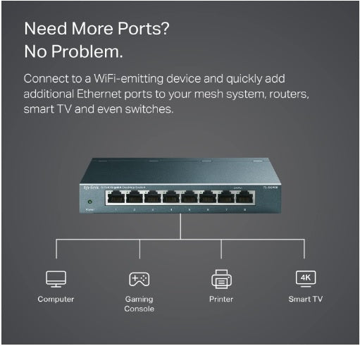 TP-Link TL-SG108 8 Port Gigabit Unmanaged Ethernet Network Switch (Non PoE)