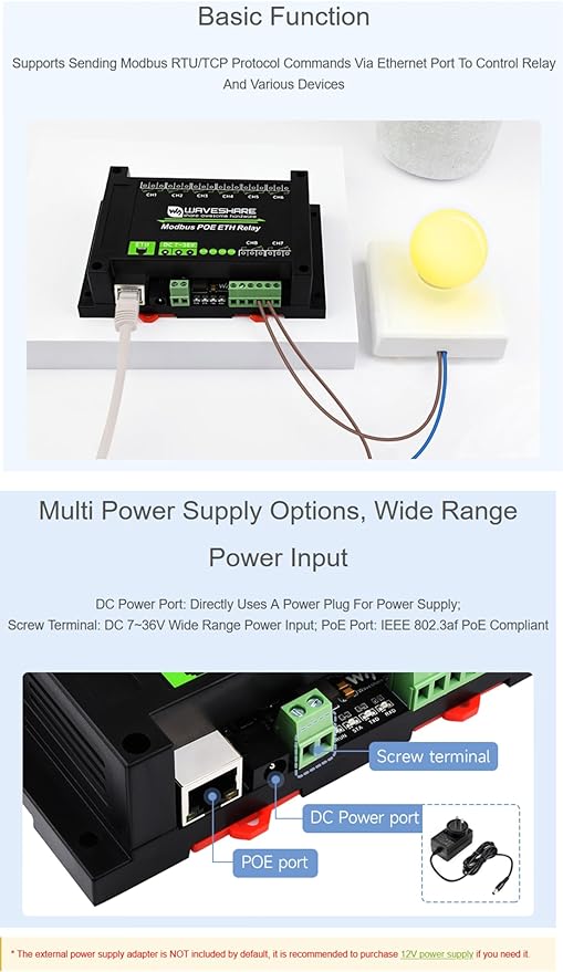 8-CH Ethernet Relay Module, Adopt Modbus RTU/Modbus TCP Protocol, Supports PoE